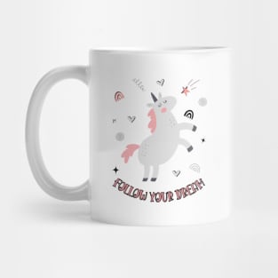 Follow Your Dream Beautiful Unicorn With Stars, Hearts Mug